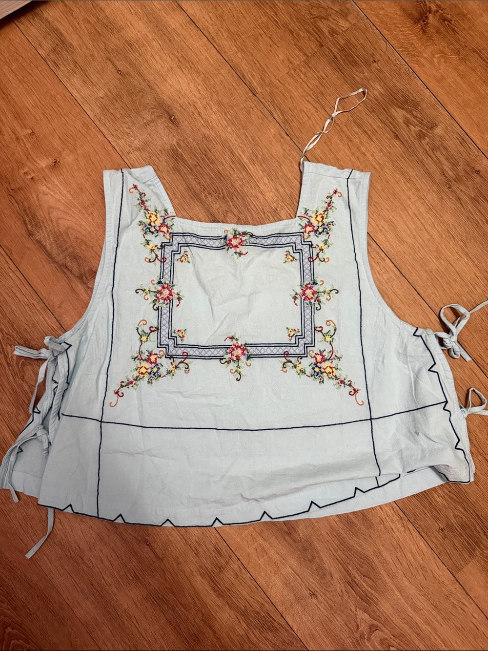 Free People Light Blue Embroidered Floral Tank Top